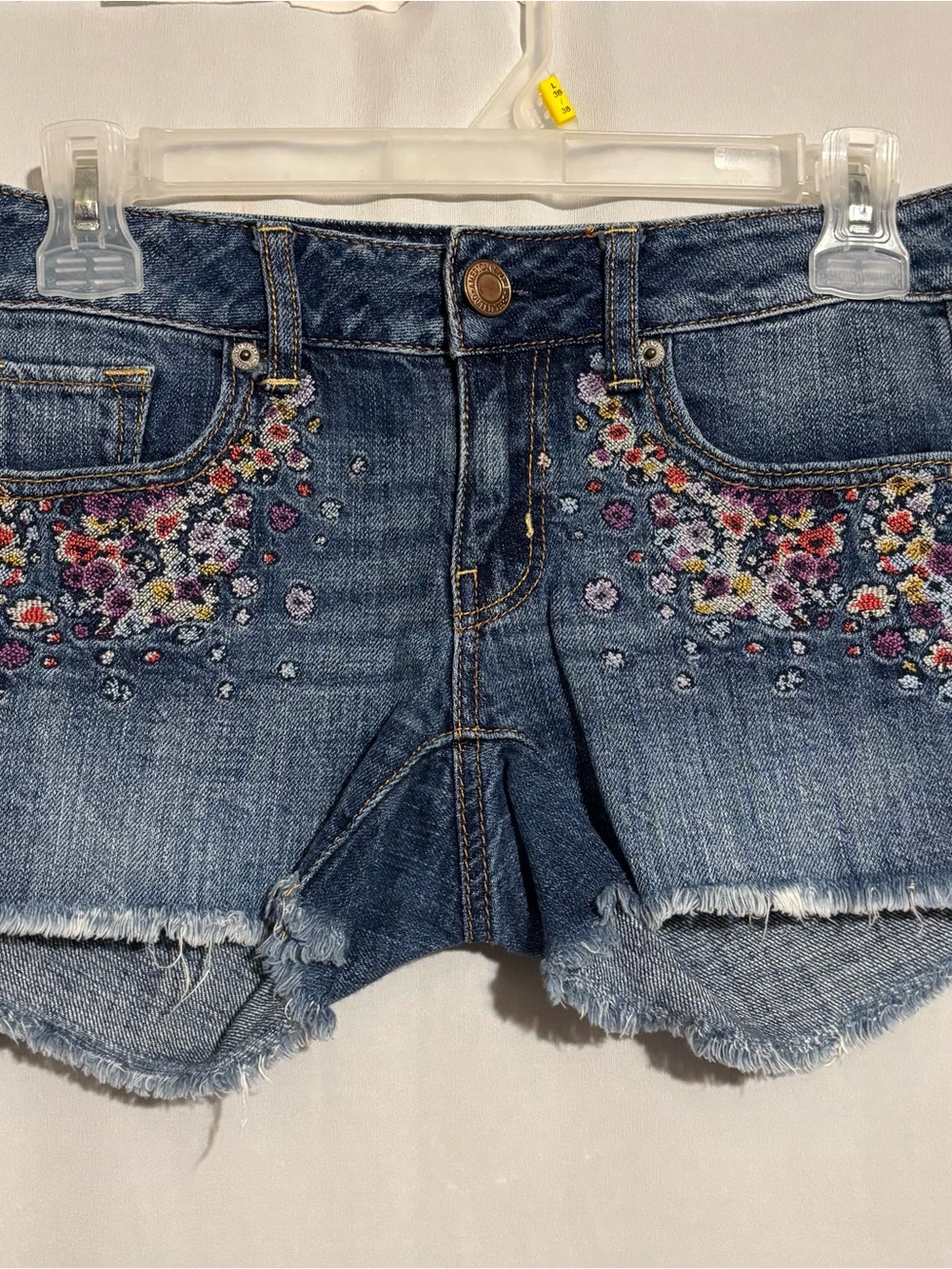 American Eagle Outfitters sz 2 Flowers Embroidered Denim Cutoff Hemline Shorts